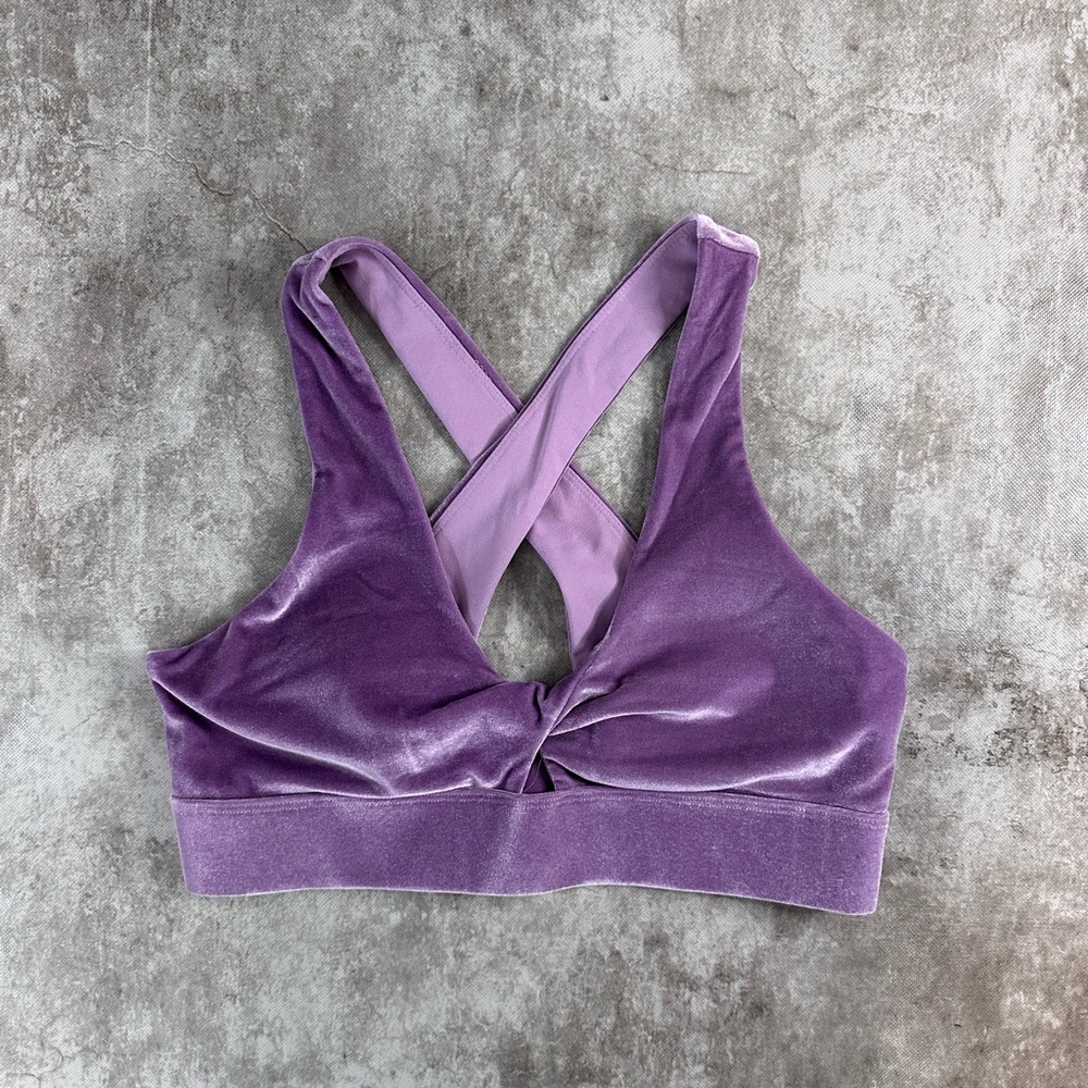Fabletics Purple Crisscross Velvet Sports Bra